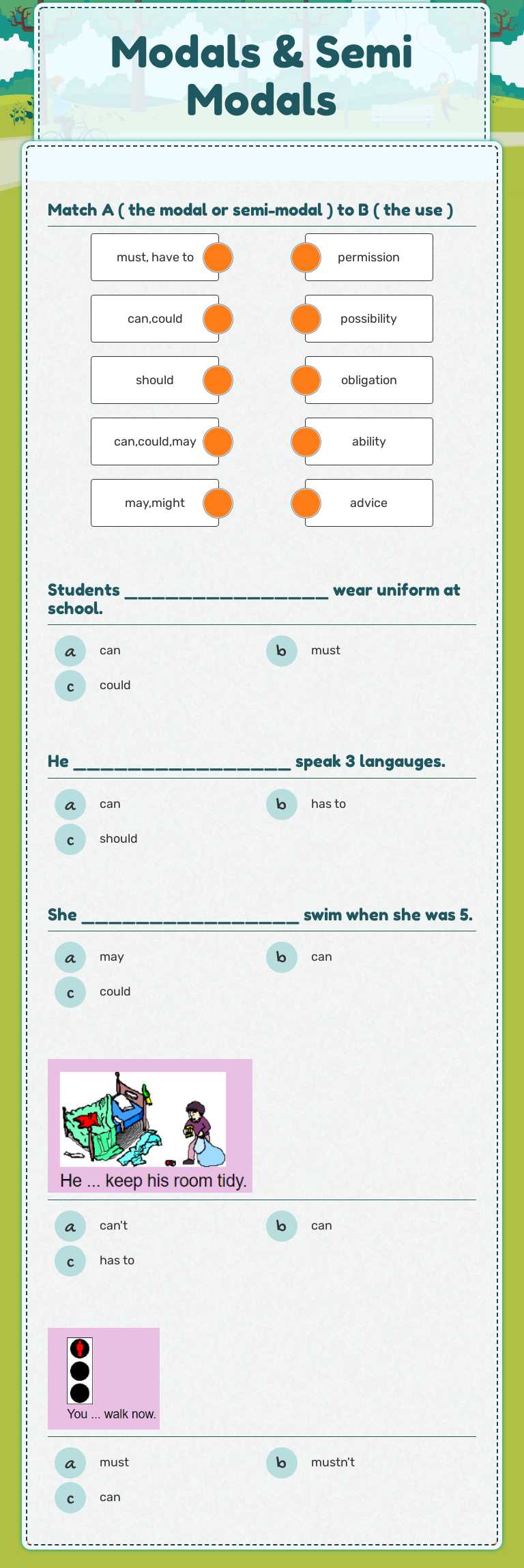 Modals & Semi Modals worksheet preview image