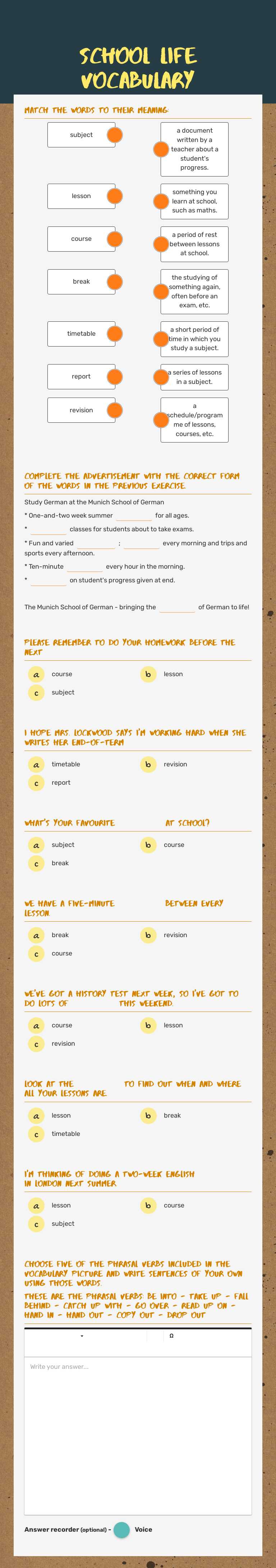 School Life Vocabulary worksheet preview image