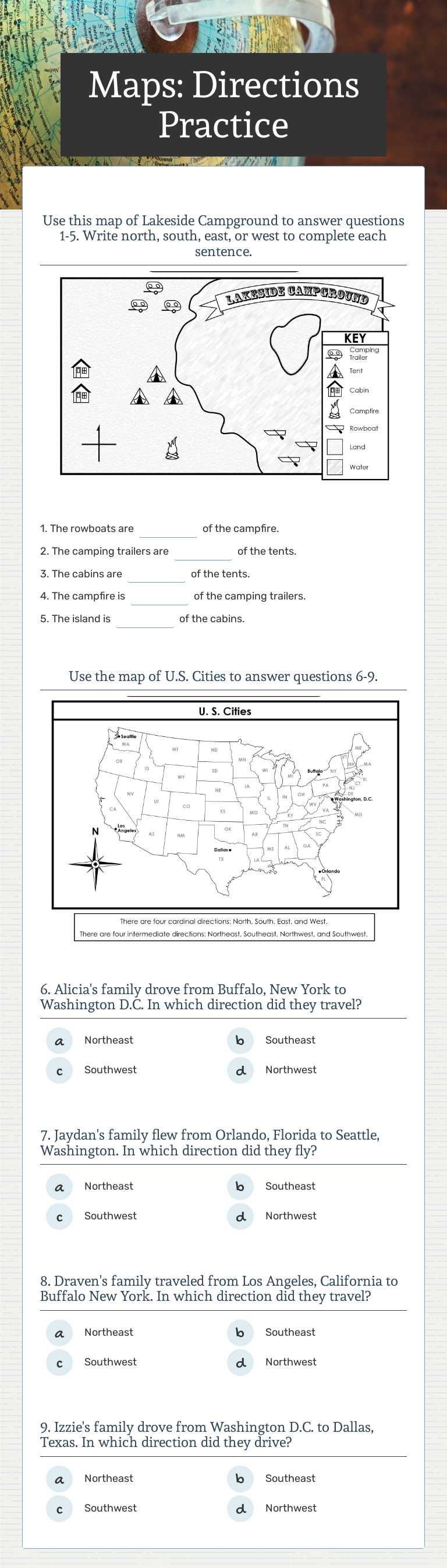 Maps: Directions Practice worksheet preview image