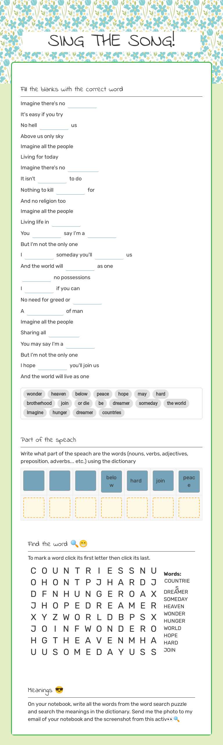 SING THE SONG! worksheet preview image