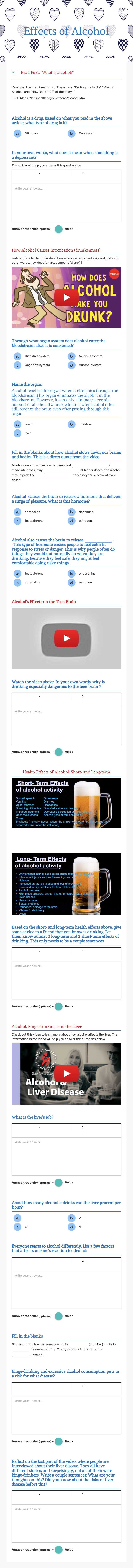 Effects of Alcohol worksheet preview image