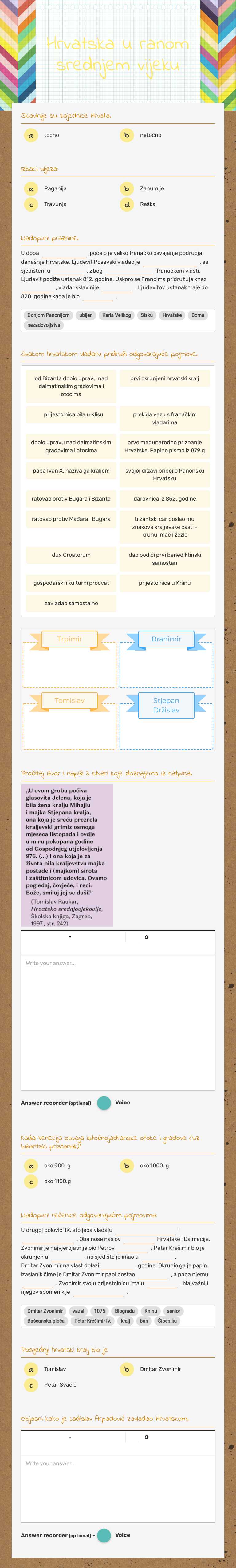 Hrvatska u ranom srednjem vijeku worksheet preview image