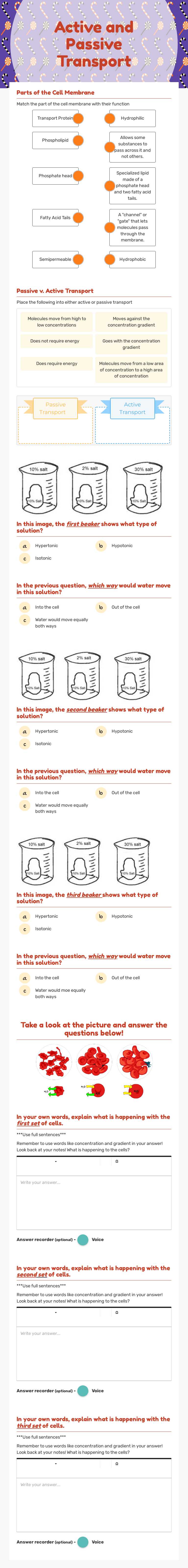 Active and Passive Transport worksheet preview image