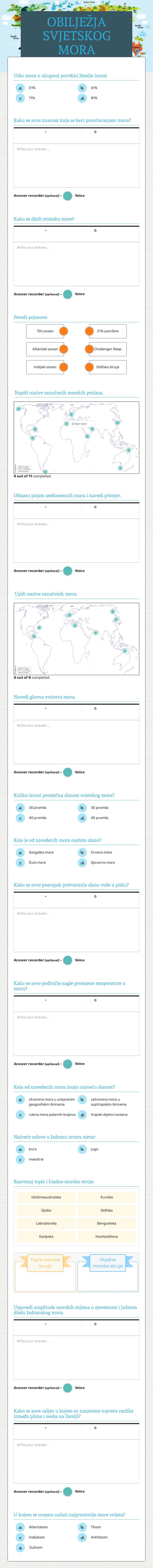 OBILJEŽJA SVJETSKOG MORA worksheet preview image