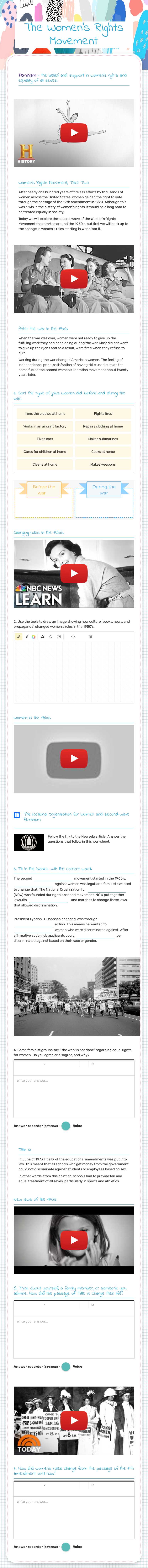 The Women's Rights Movement worksheet preview image
