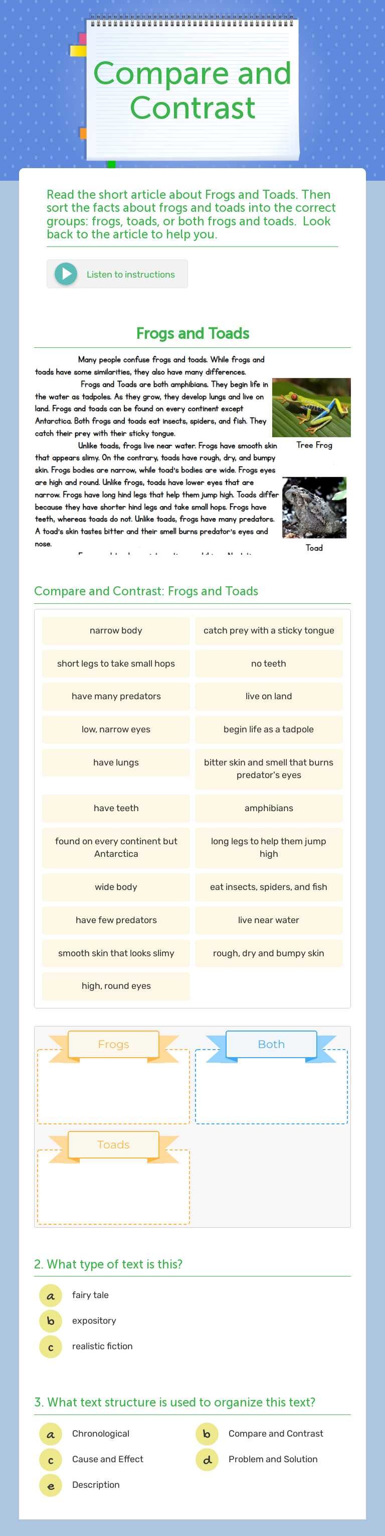 Compare and Contrast Grade 4 worksheet preview