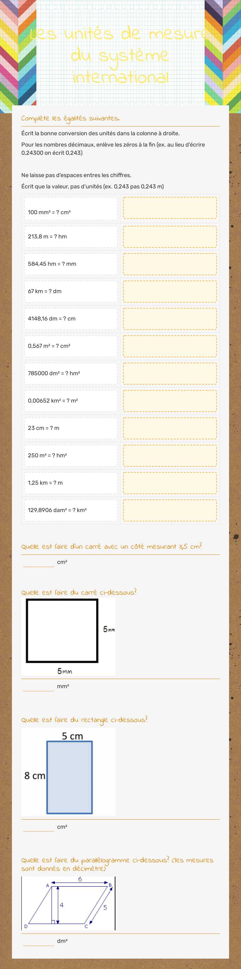 Les unités de mesure du système international worksheet preview image