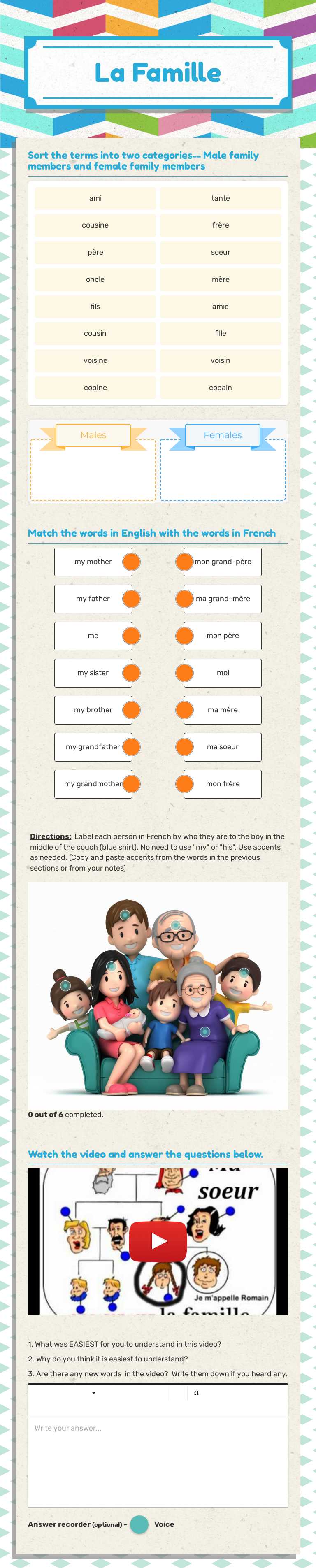 La Famille Grade 7 worksheet preview