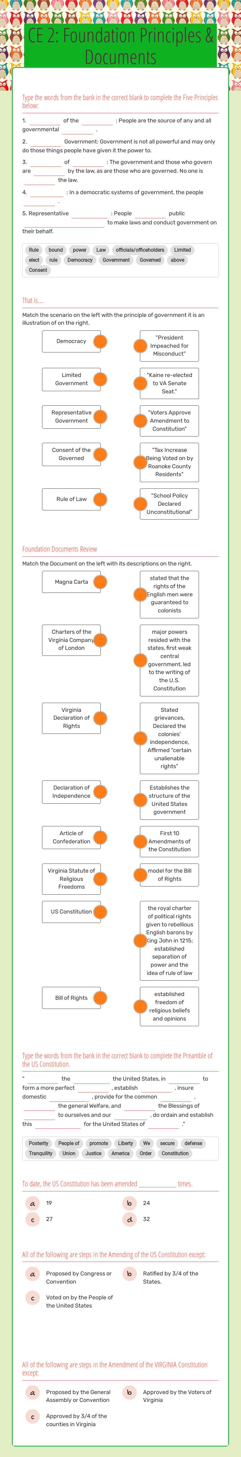 CE 2: Foundation Principles & Documents worksheet preview image