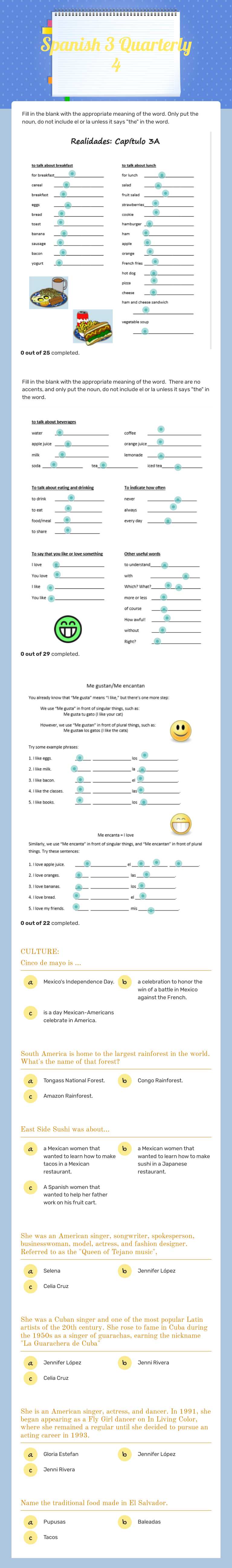 Spanish 3 Quarterly 4 worksheet preview image