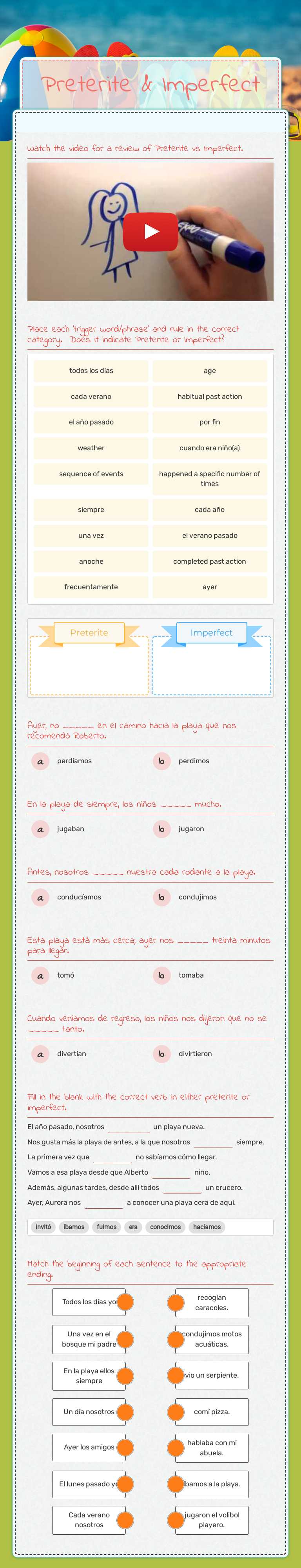 Preterite & Imperfect worksheet preview image