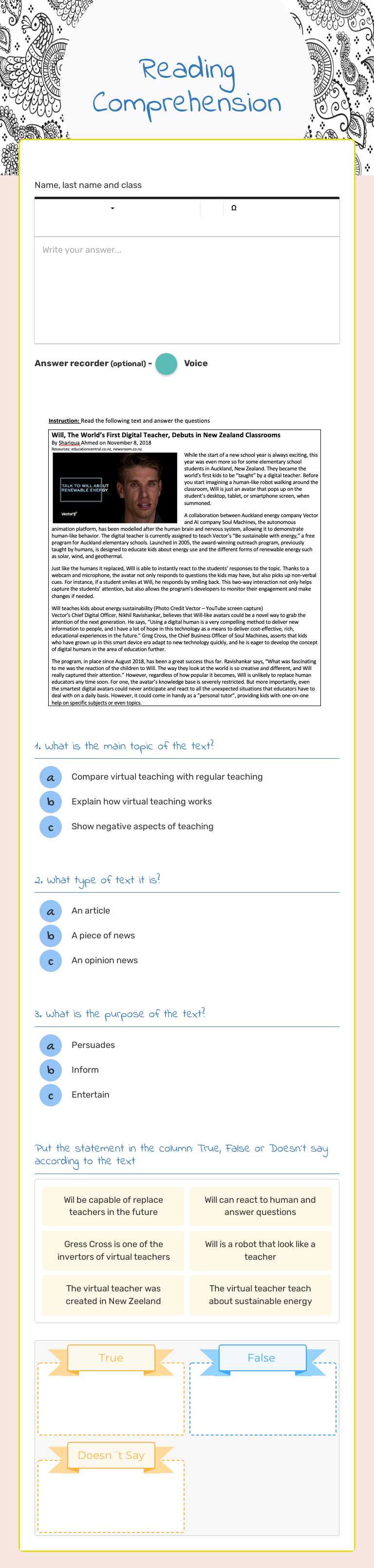 Reading Comprehension worksheet preview image