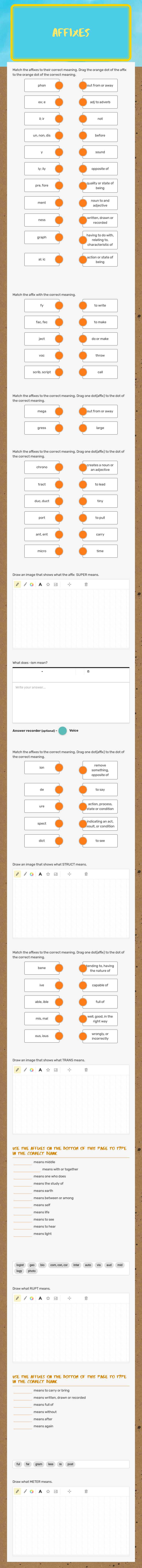 Affixes Grade 5 worksheet preview