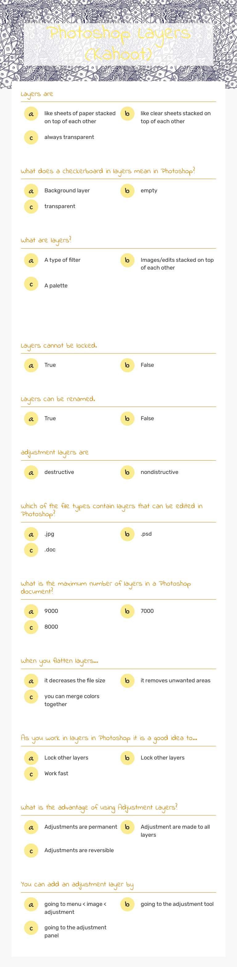 Photoshop Layers (Kahoot) worksheet preview