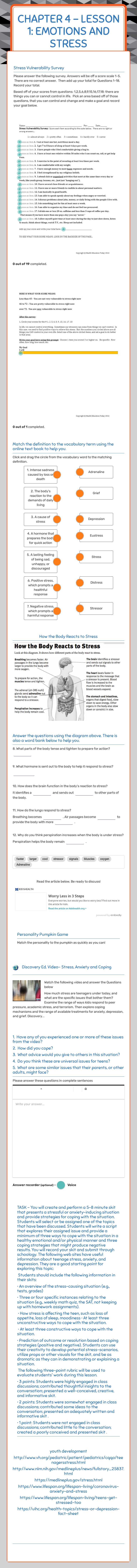 Chapter 4 - Lesson 1: EMotions and Stress Grade 6 worksheet preview
