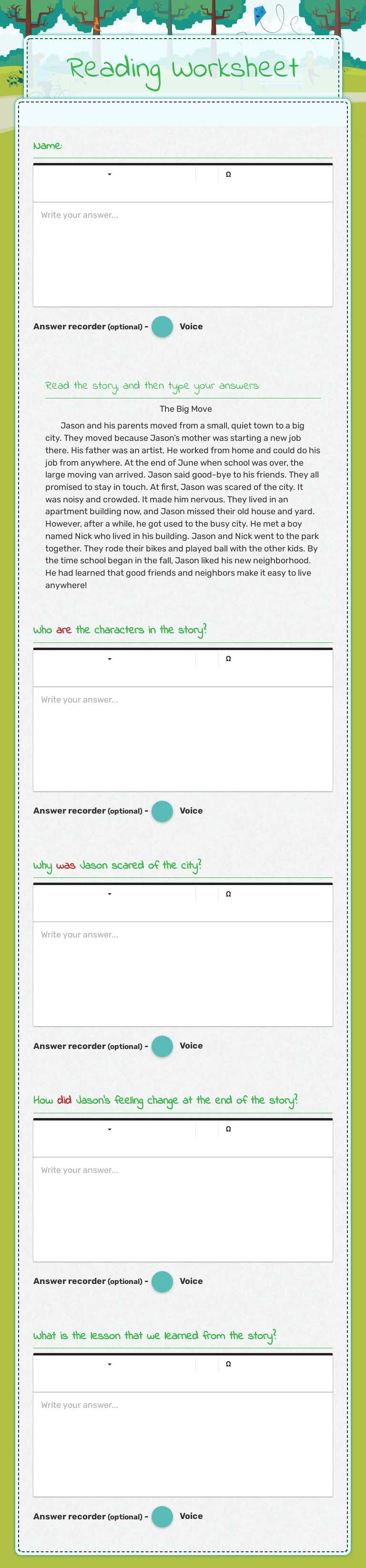 Reading Worksheet worksheet preview image