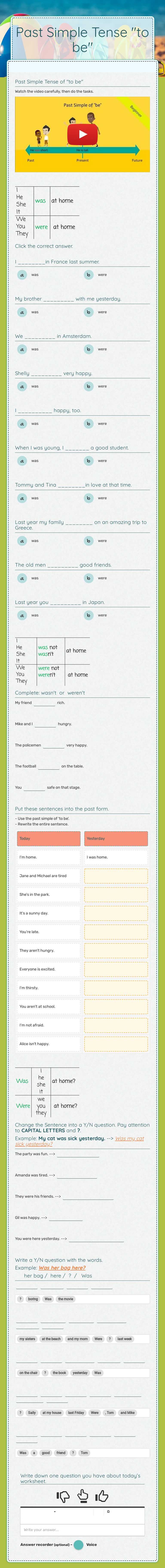 Past Simple Tense
 "to be" worksheet preview image