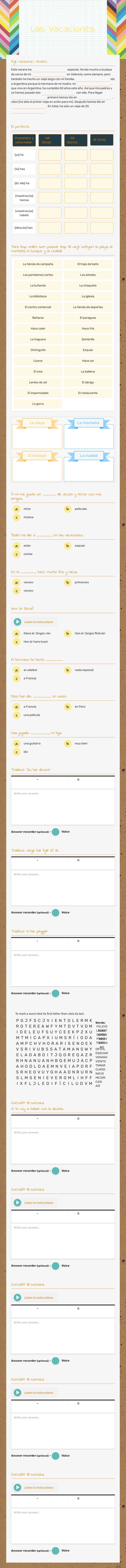 Las Vacaciones worksheet preview image