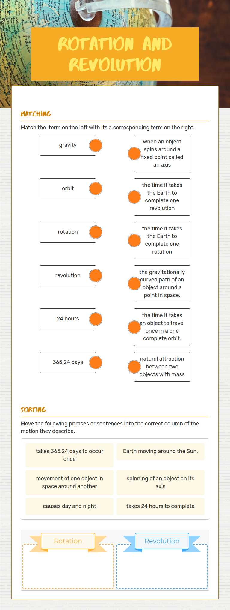 Rotation and Revolution Grade 7 worksheet preview