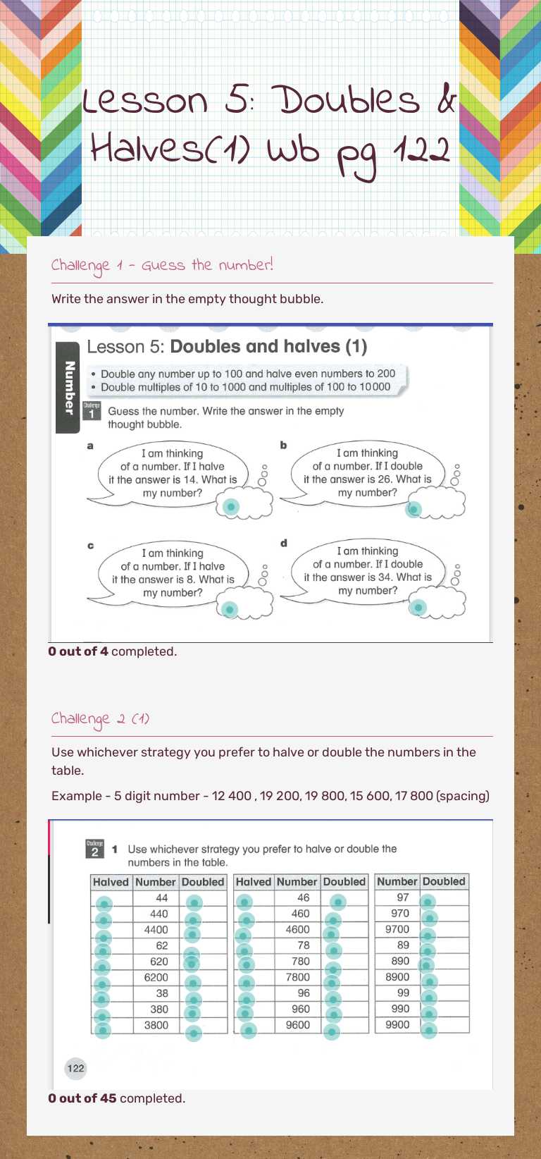 Lesson 5: Doubles & Halves(1)  
 Wb pg 122 worksheet preview image