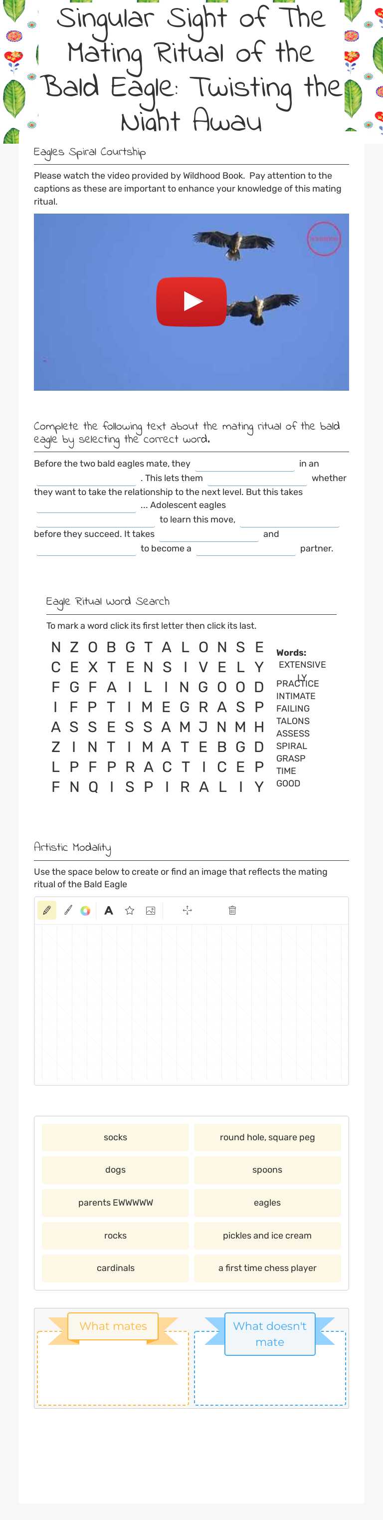 Singular Sight of The Mating Ritual of the Bald Eagle: Twisting the Night Away worksheet preview image