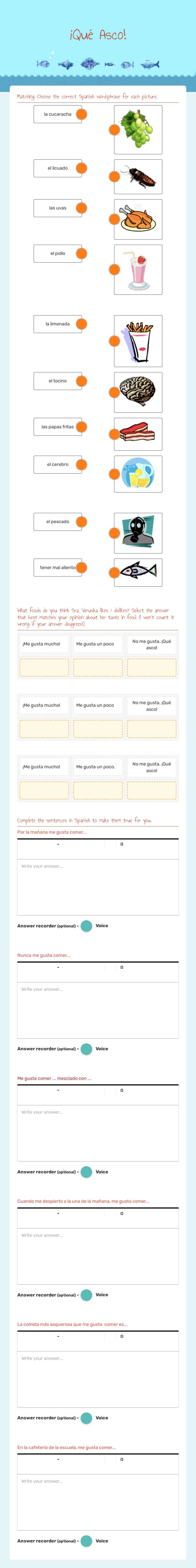 ¡Qué Asco! worksheet preview image