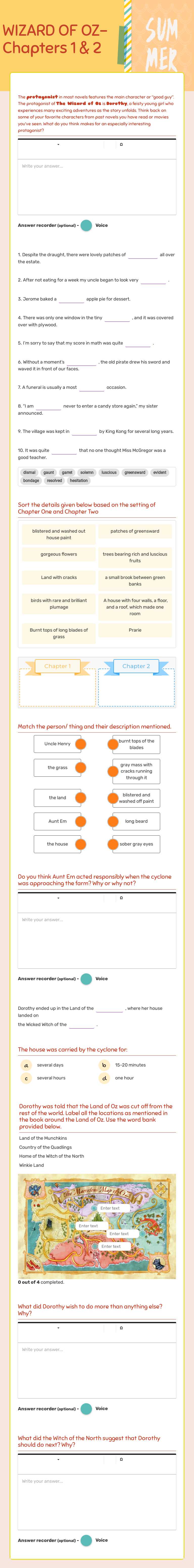 WIZARD OF OZ– Chapters 1 & 2 Grade 5 worksheet preview