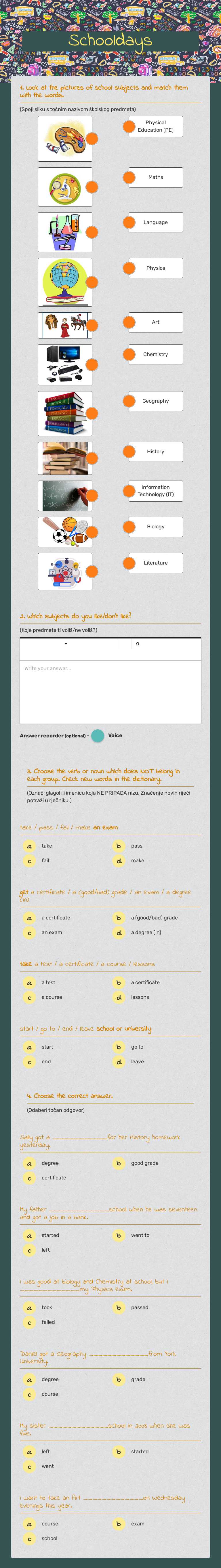 Schooldays worksheet preview image