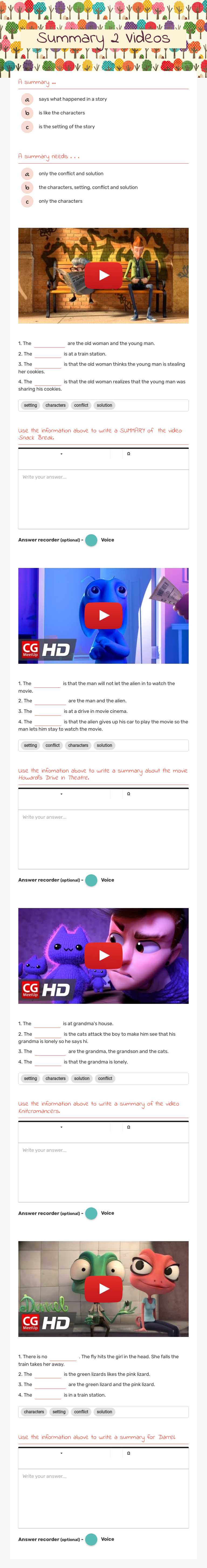 Summary 2 Videos Grade 10 worksheet preview