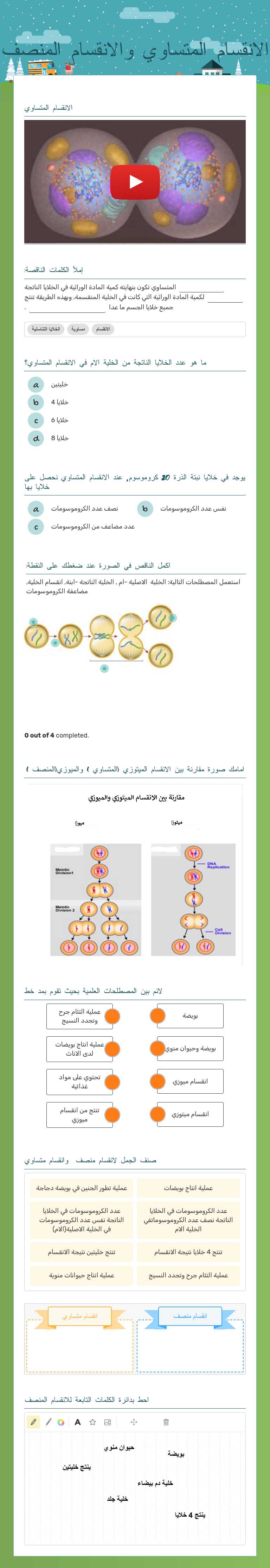 الانقسام المتساوي والانقسام المنصف worksheet preview image