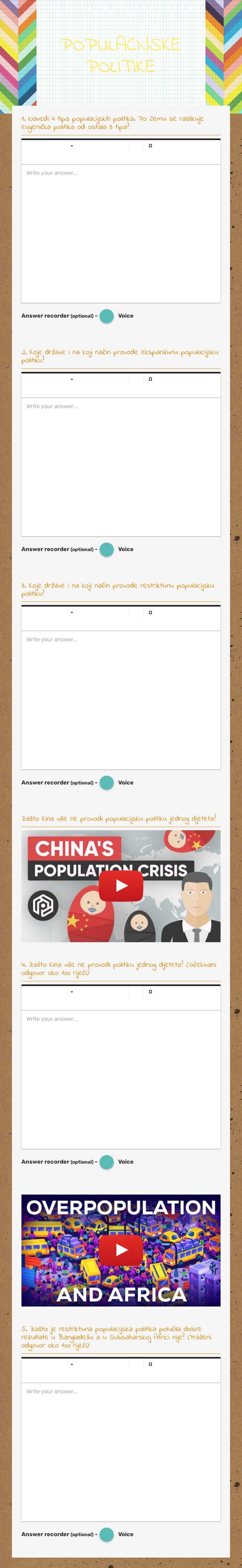 POPULACIJSKE POLITIKE Grade 10 worksheet preview