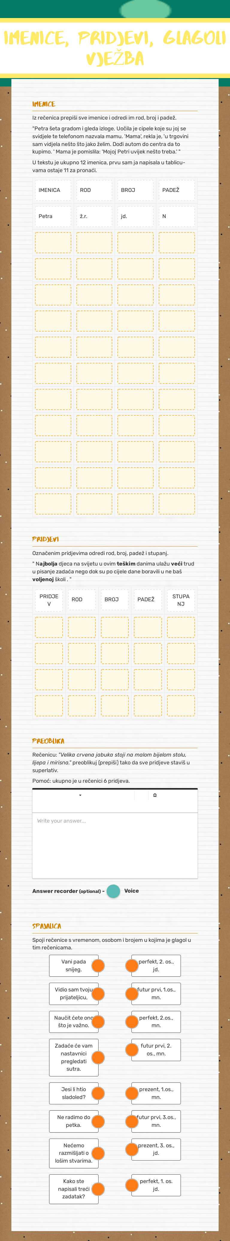 Imenice, pridjevi, glagoli 
VJEŽBA Grade 5 worksheet preview
