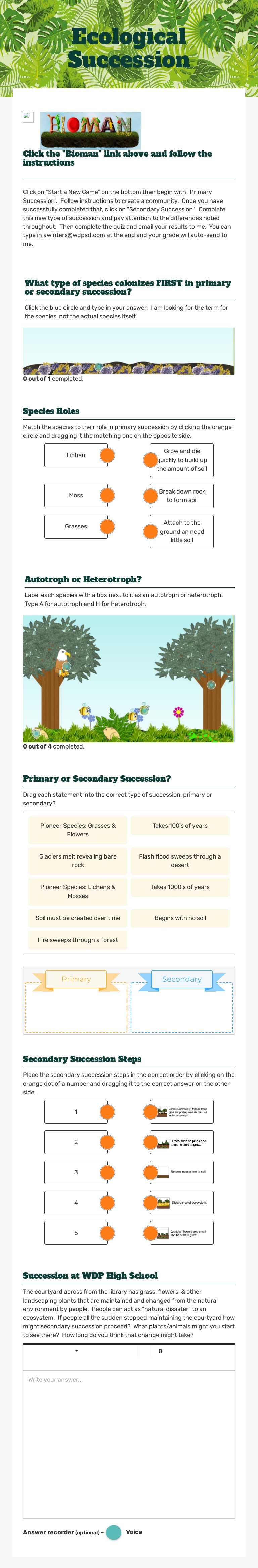 Ecological Succession worksheet preview image