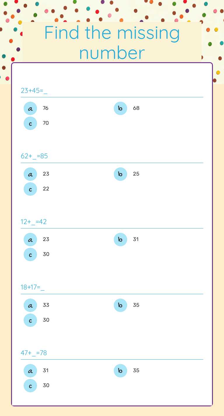 Find the missing number worksheet preview image