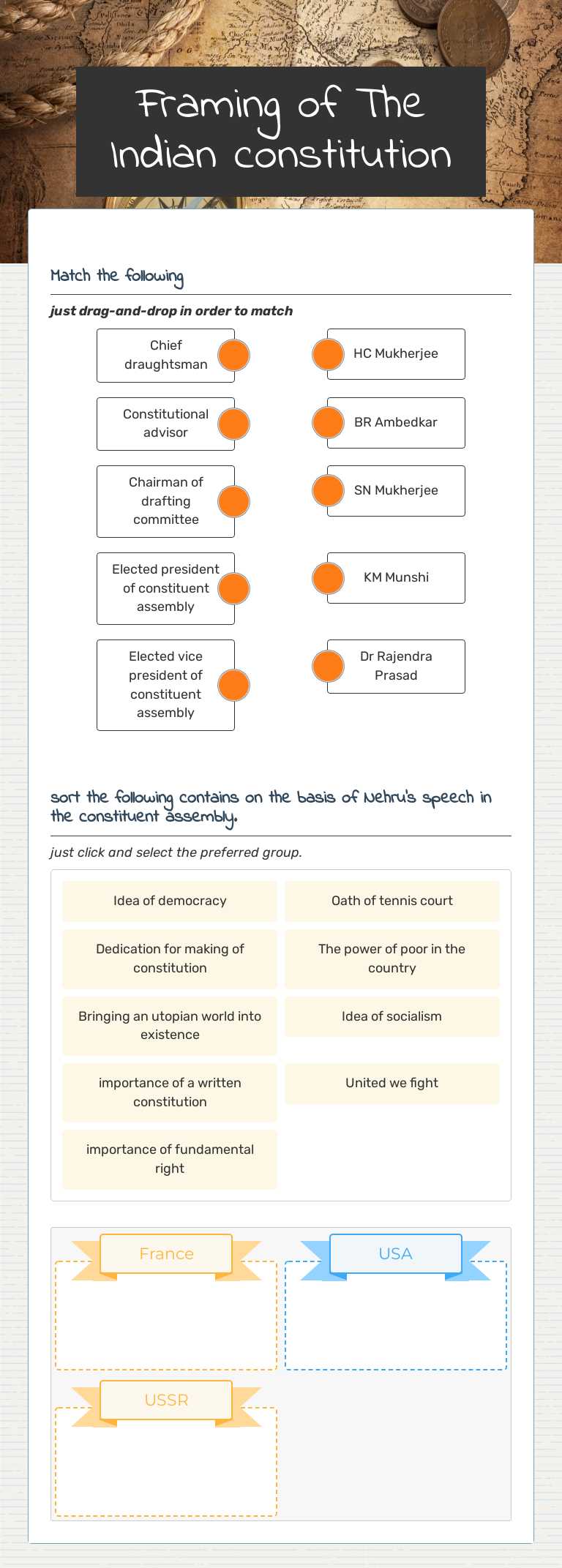 Framing of The Indian constitution worksheet preview image