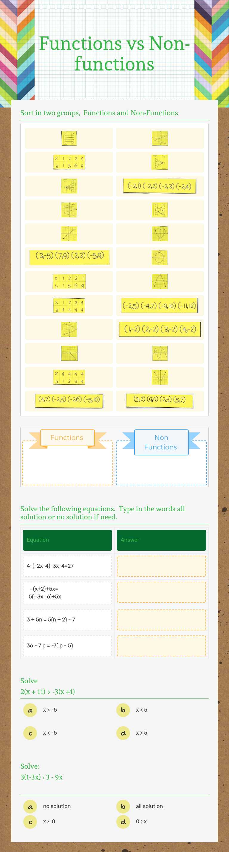Functions vs     Non-functions worksheet preview image