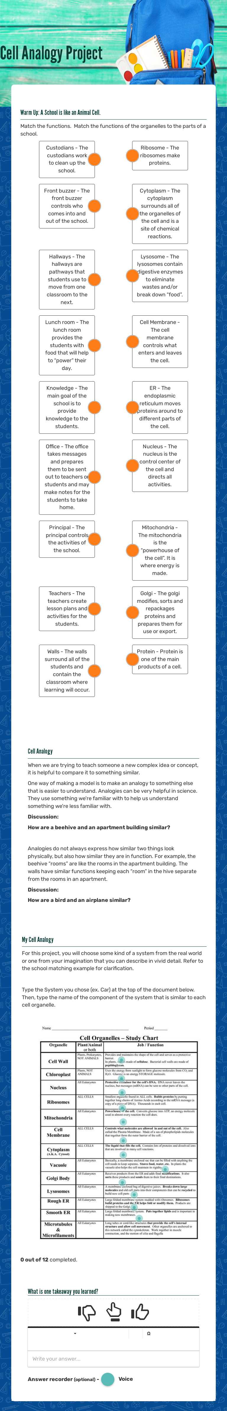 Cell Analogy Project worksheet preview image