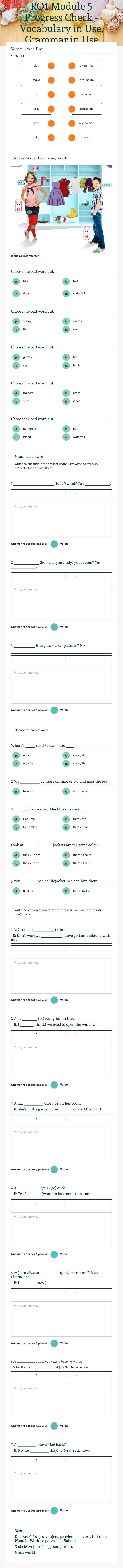 RO1 Module 5 Progress Check - Vocabulary in Use, Grammar in Use Grade 5 worksheet preview