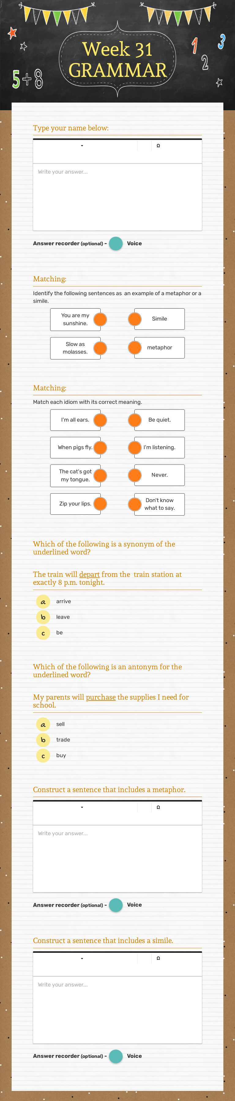 Week 31 GRAMMAR worksheet preview image