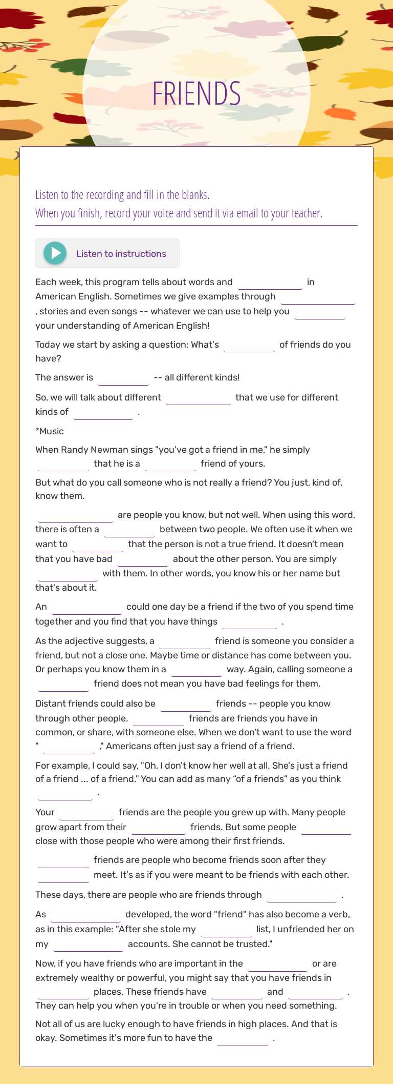 FRIENDS worksheet preview image