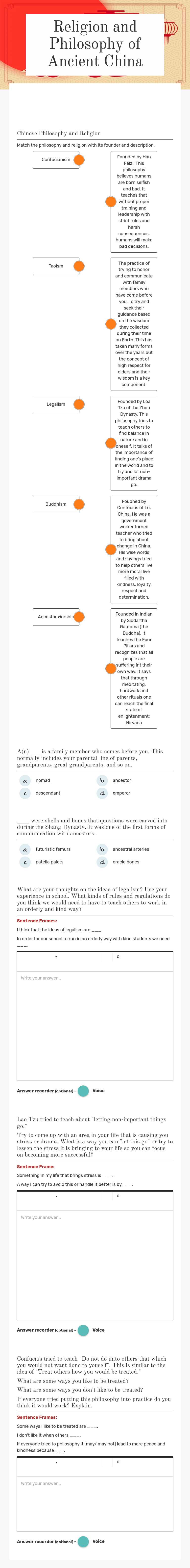 Religion and Philosophy of Ancient China worksheet preview image