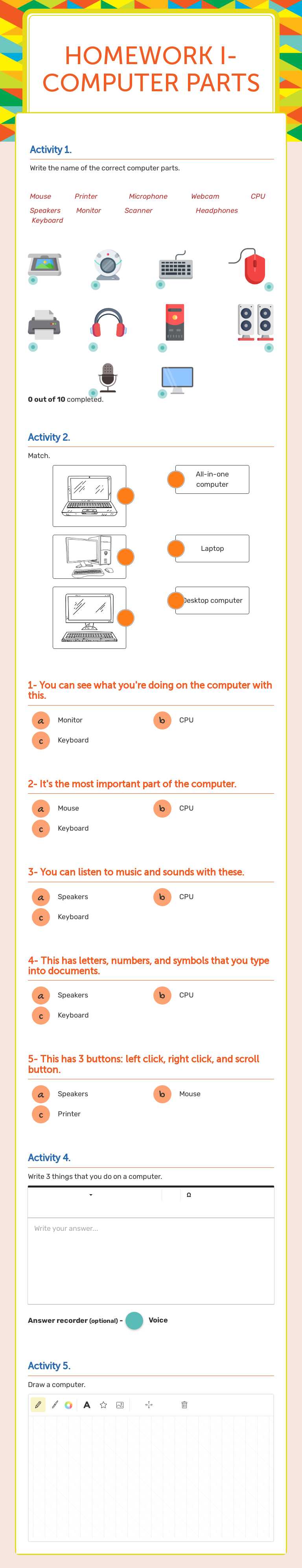 Homework I- Computer Parts worksheet preview image