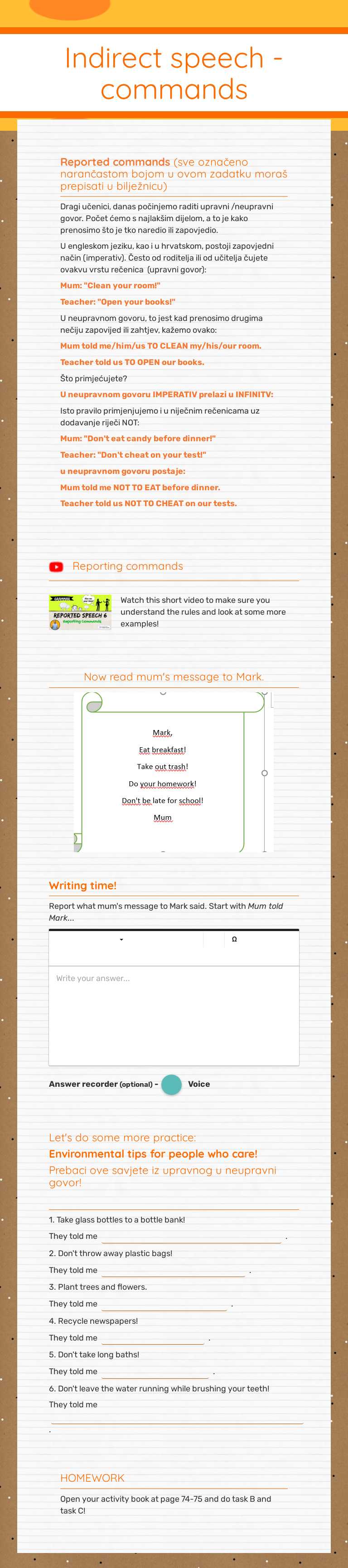 Indirect speech - commands worksheet preview image