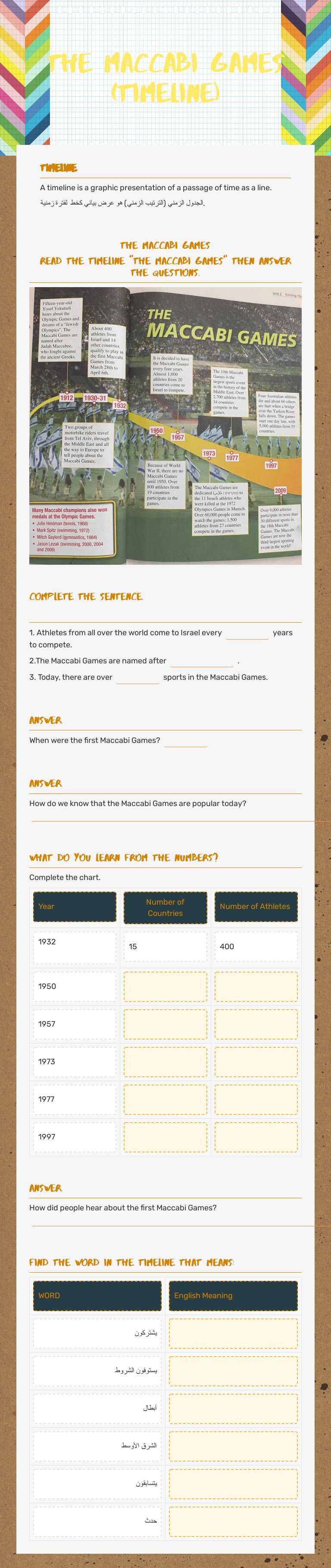 THE MACCABI GAMES (TIMELINE) worksheet preview image
