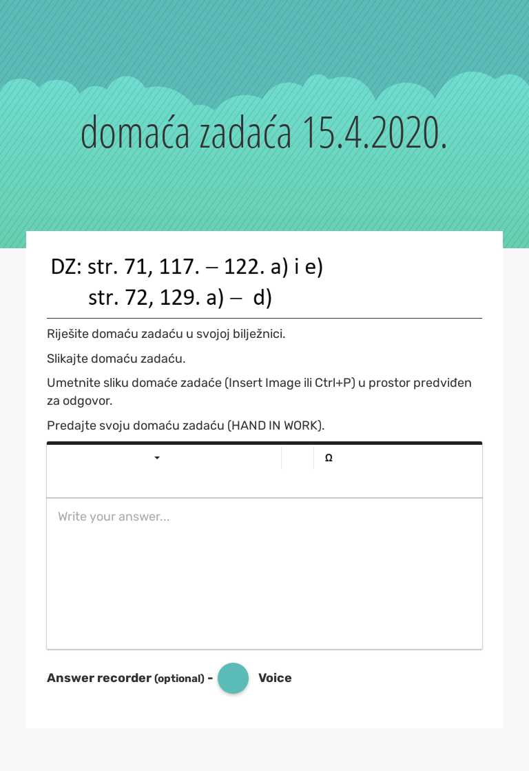 domaća zadaća 15.4.2020. worksheet preview image