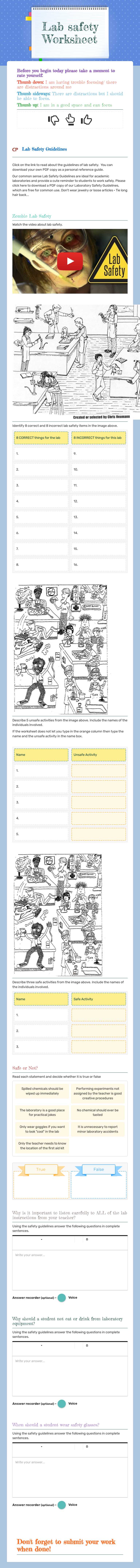 Lab safety Worksheet worksheet preview image