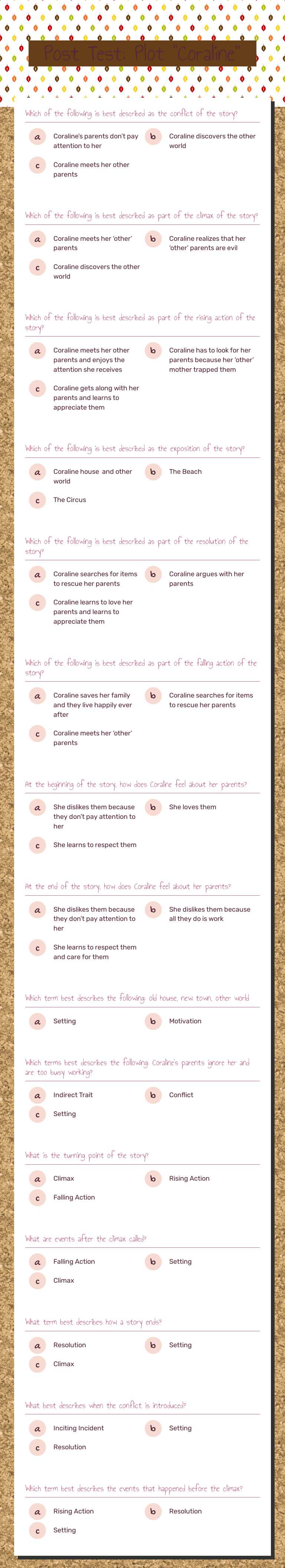 Post Test: Plot “Coraline” worksheet preview image