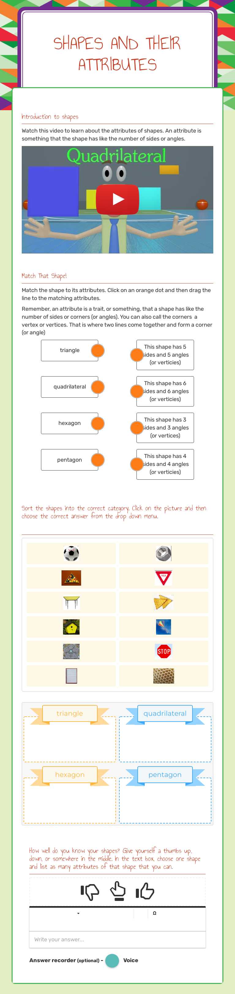 Shapes and their Attributes Grade 2 worksheet preview