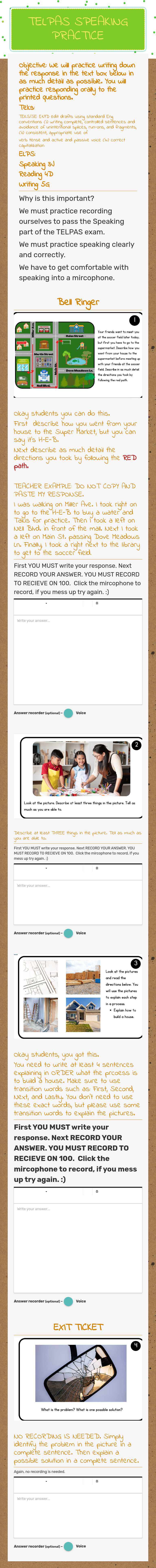 TELPAS SPEAKING PRACTICE worksheet preview image