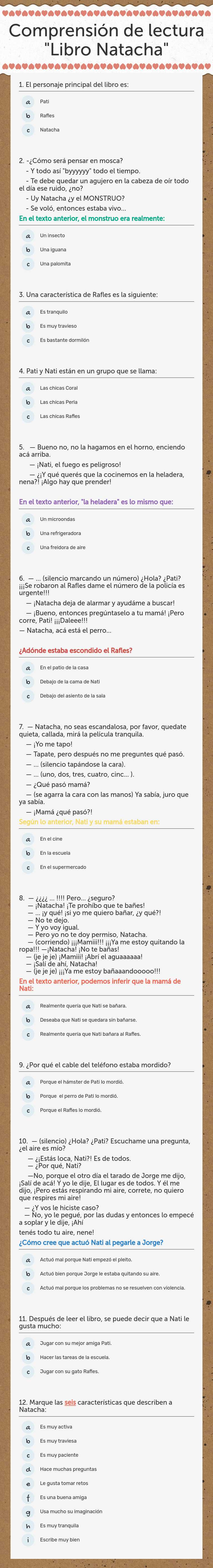 Comprensión de lectura "Libro Natacha" worksheet preview image